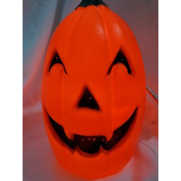 Halloween JACK-O-LANTERN BLOW MOLD 9"h w/ light cord orange plastic pumpkin head - Picture 3 of 11